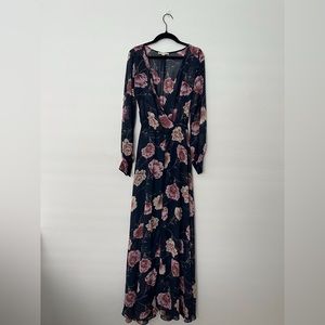 Indigo Rose Women V Neck Floral Maxi Dress Size Small